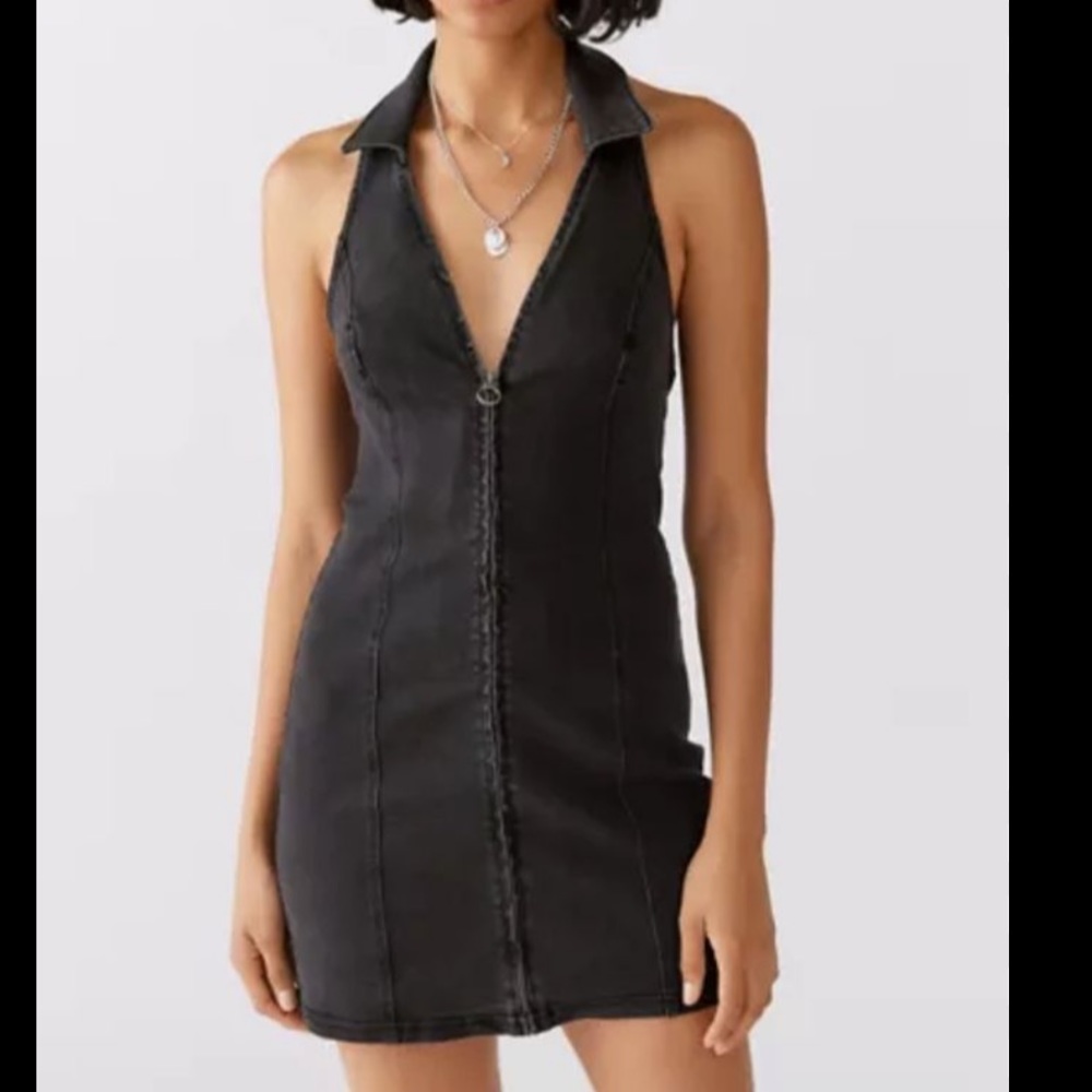 UO Caro Denim Zip-Front Mini Dress